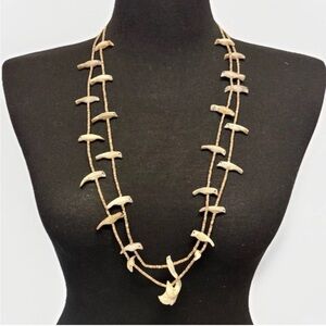 Vintage 32-inch 2 Strand ZWNI Necklace Carved Shell & MOP Birds #4744
